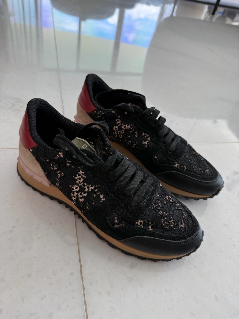Valentino Black Sneakers with Pink Heel Accent